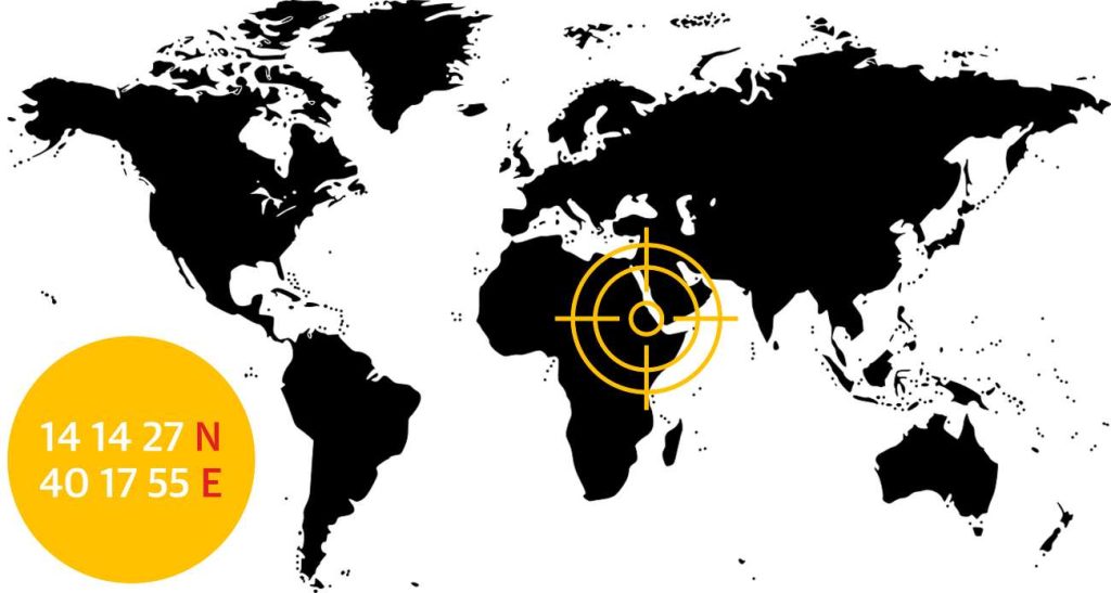 World map with location and coordinates of Danakil Depression