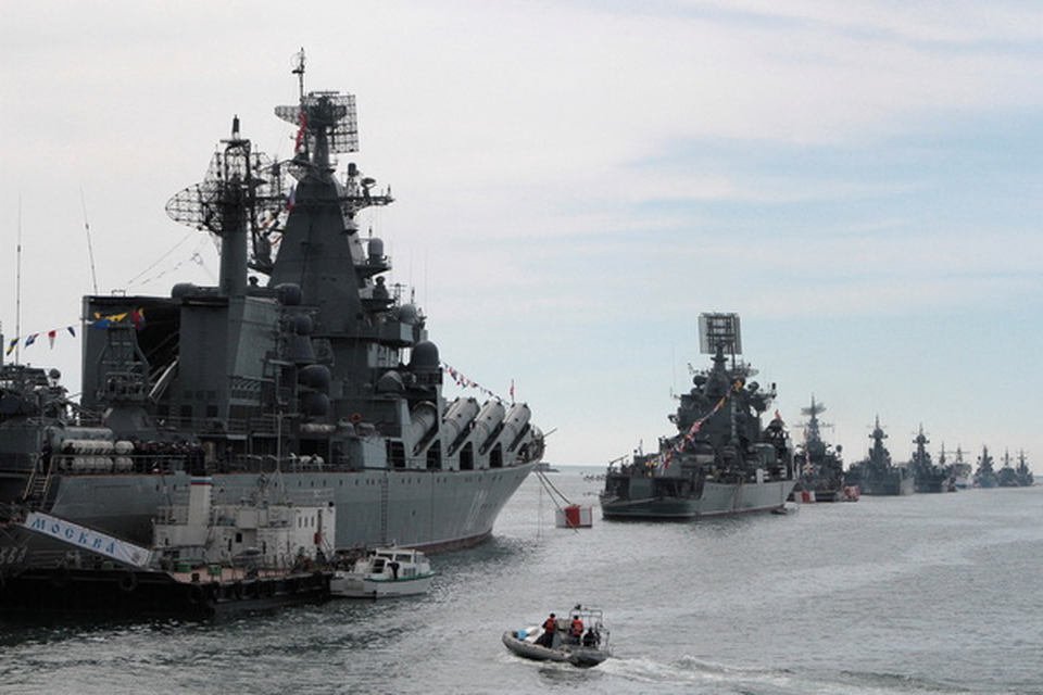 Russian warships dock in the Black Sea. 