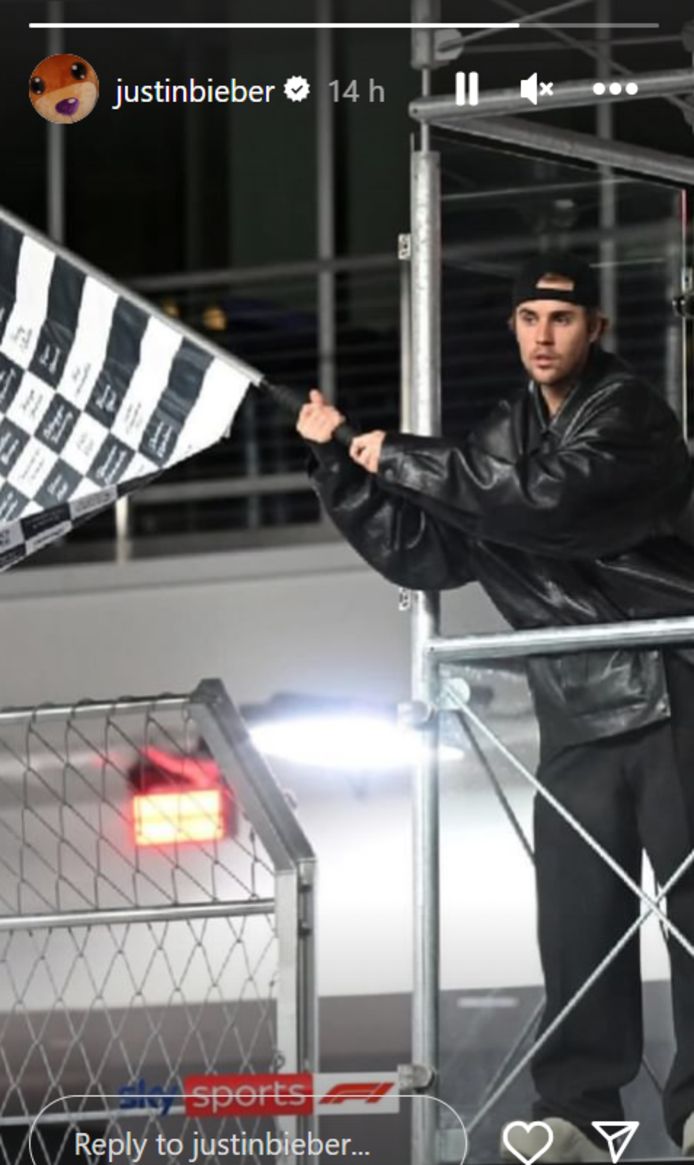 Justin Bieber was allowed to wave the checkered flag after a Formula 1 race in Las Vegas.