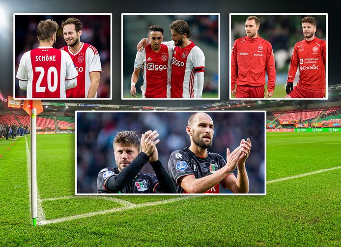 Lucie Schön with Daley Blind, Abdelhak Nouri, Christian Eriksen and Bas Dost.