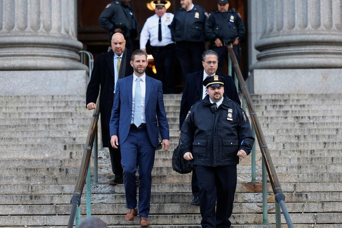 Eric Trump leaves court after giving his statement.