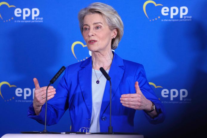 European Commission President Ursula von der Leyen during a press conference earlier today.