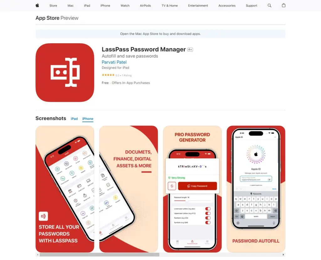 Fake LastPass app on the App Store