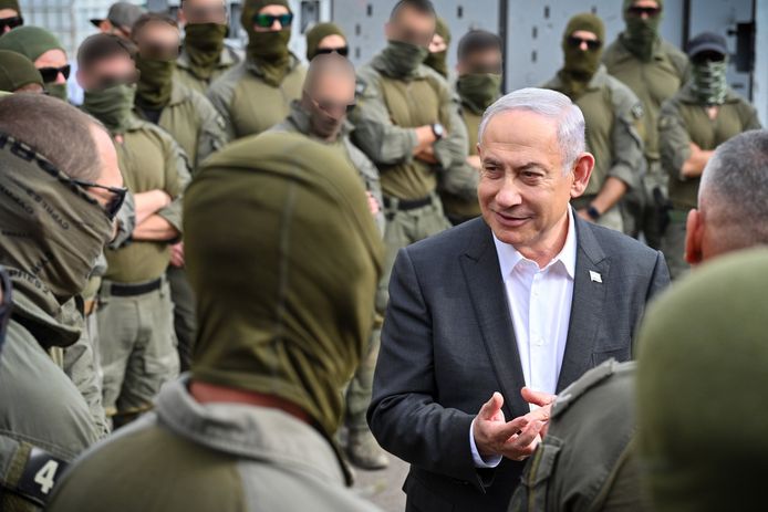 Israeli Prime Minister Benjamin Netanyahu today during a visit to Israeli soldiers participating in a military operation last night in Rafah to free two hostages.