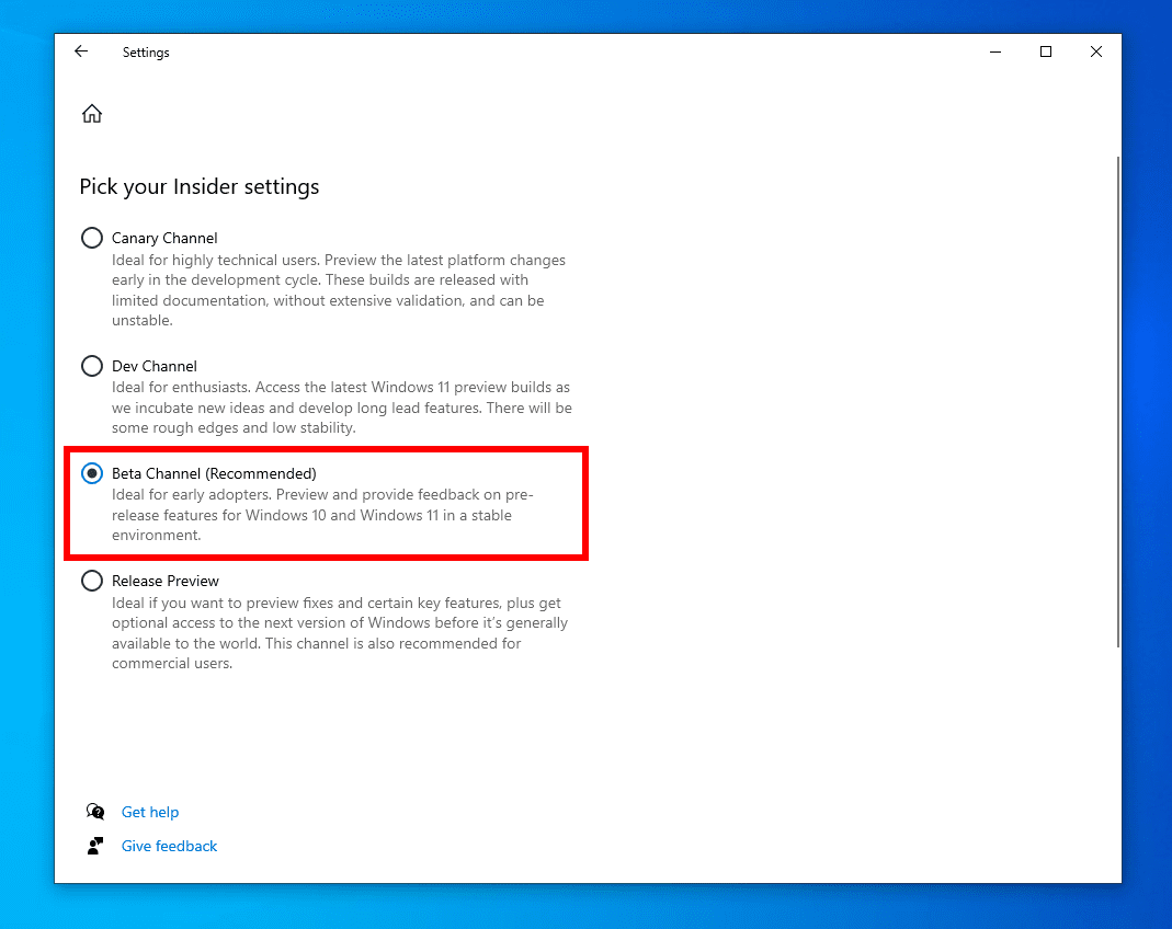 Windows 10 Beta Channel