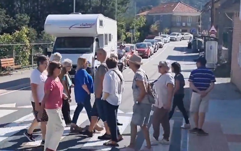 Funny protest against mass tourism in Galician village